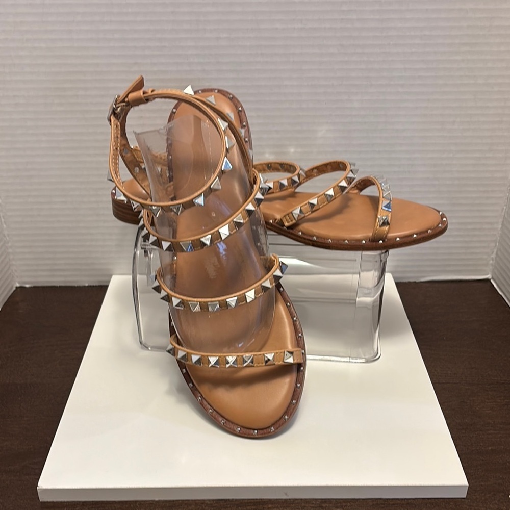 CushionaireTan Gladiator Sandals with Silver Studs